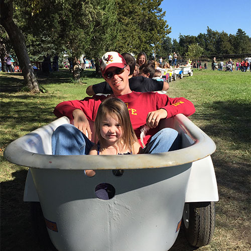 Take a ride on our family friendly tub train at Howell's Pumpkin Patch